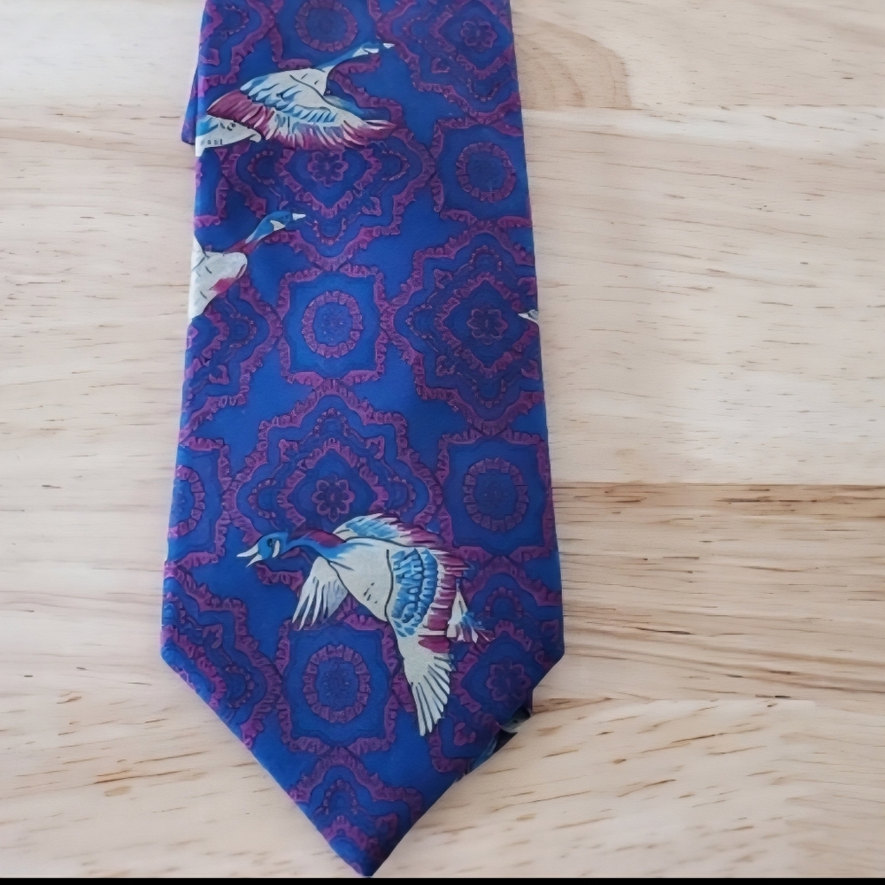 Givenchy Silk Neck Tie Duck's All Over Print Made In The USA Duck Hunter Blue